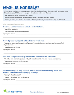 What is honesty worksheet, 1st, 2nd, 3rd, 4th grade